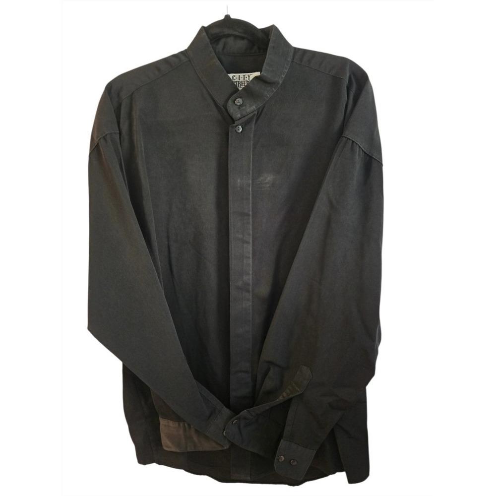 Vintage City Streets Mens Large Black Band Mandarin Collar Long Sleeve Shirt